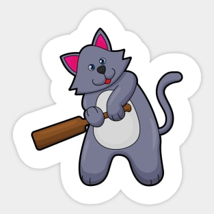 Cat at Cricket with Cricket bat Sticker